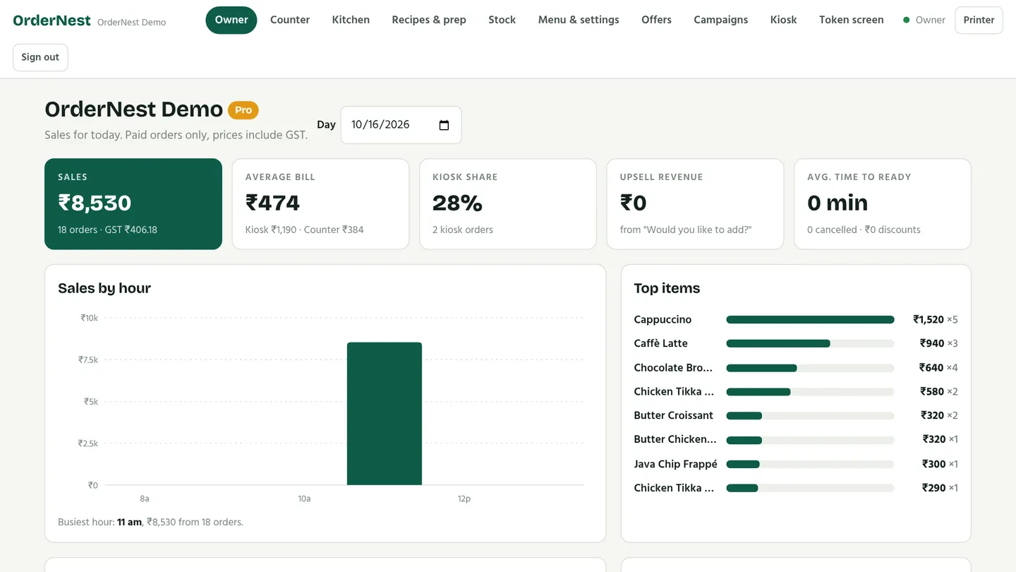 The owner dashboard