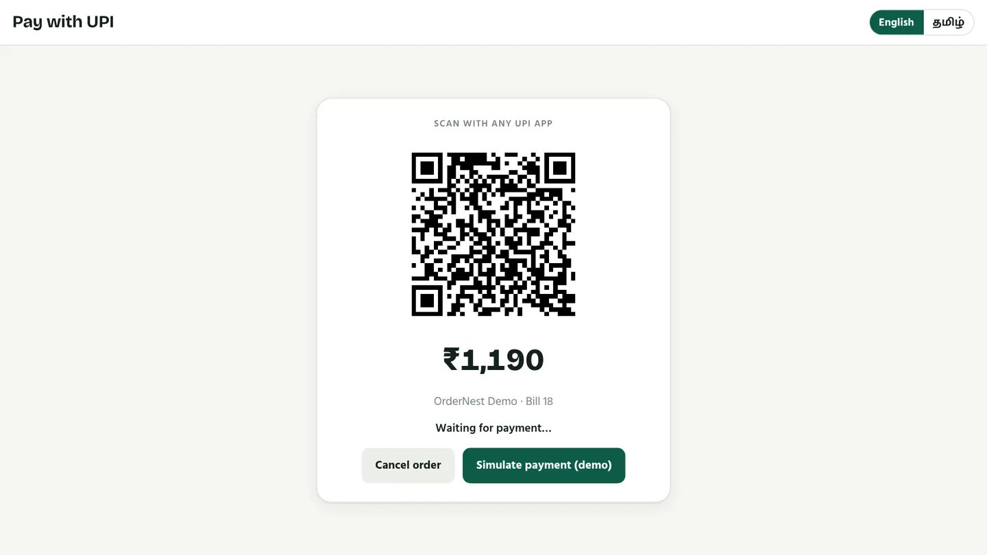 UPI QR code for the exact order amount